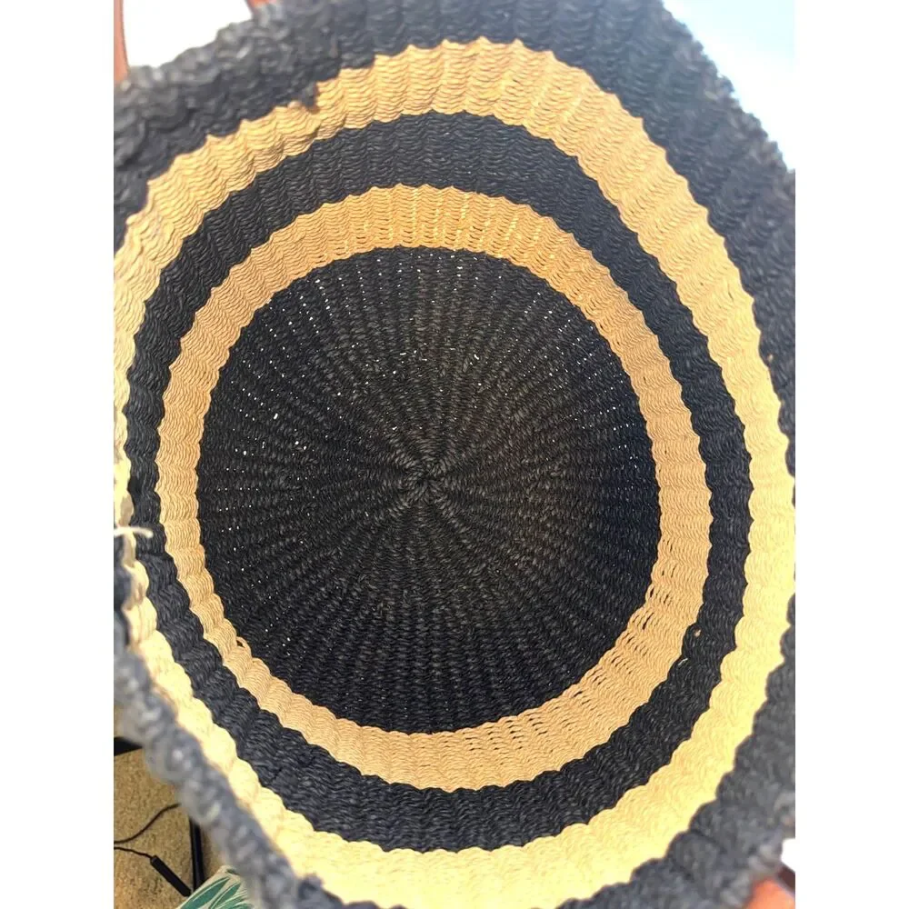 Ralph Lauren, striped Black and Tan straw Bag